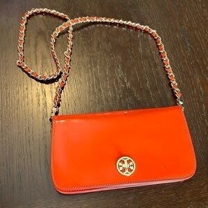 Tory Burch Orange Patent Leather Adalyn Crossbody Bag